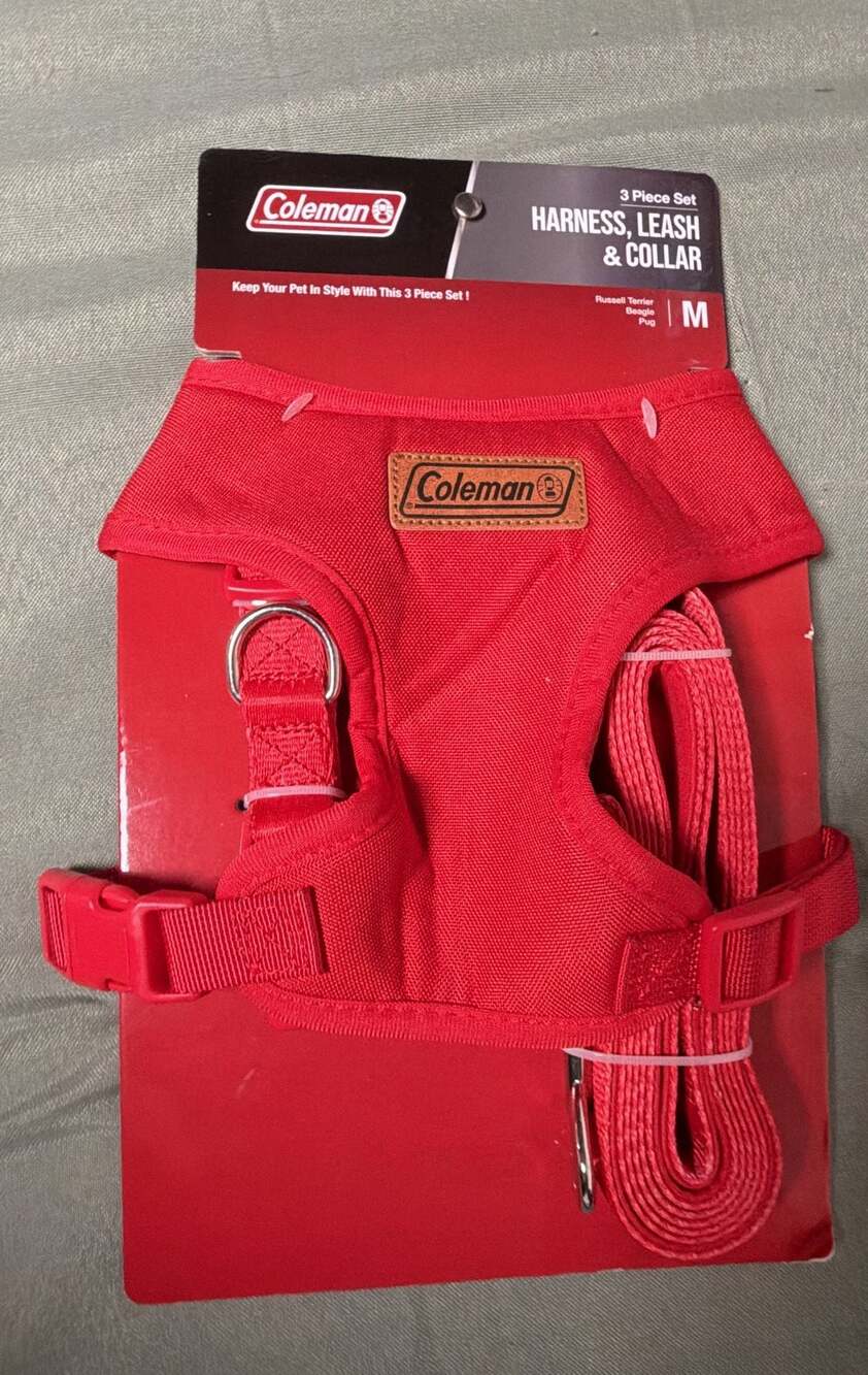 Coleman 3-Piece Pet Harness, Leash & Collar Set Red Medium